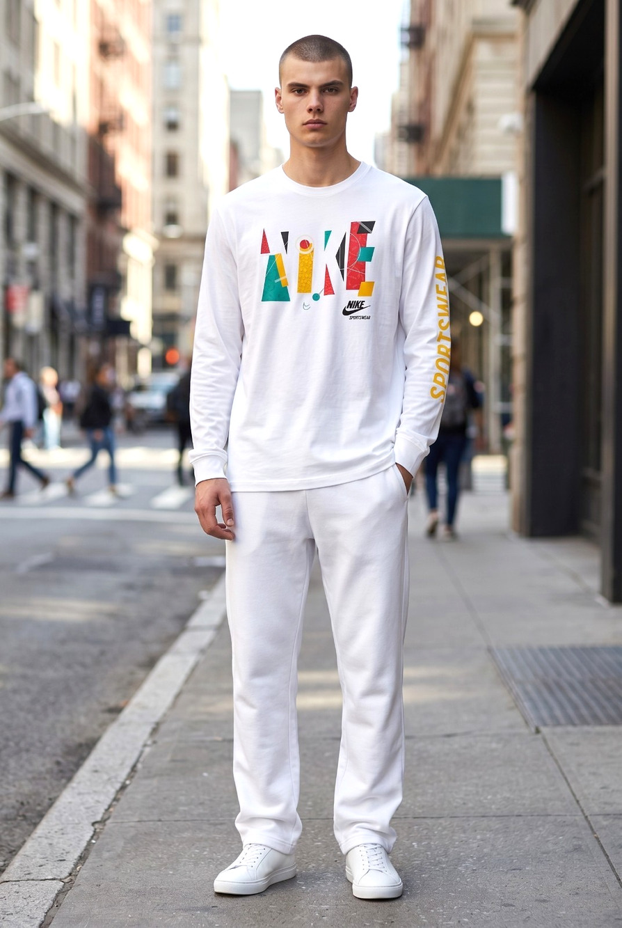 Nike Sportswear Game Changer Long Sleeve T-Shirt White/Multi Graphic Men's Sz L